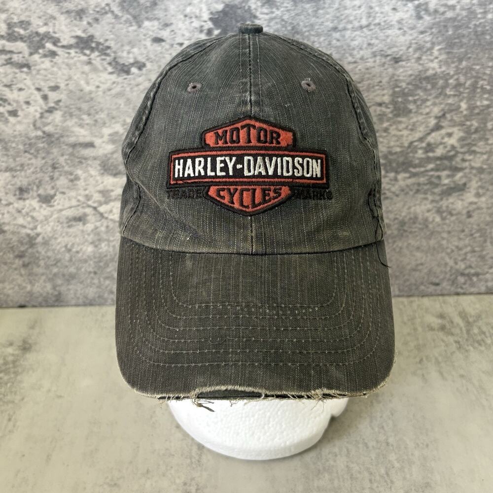 Harley Davidson Motorcycles Baseball Hat Charcoal Gray Distressed Cap Adjustable